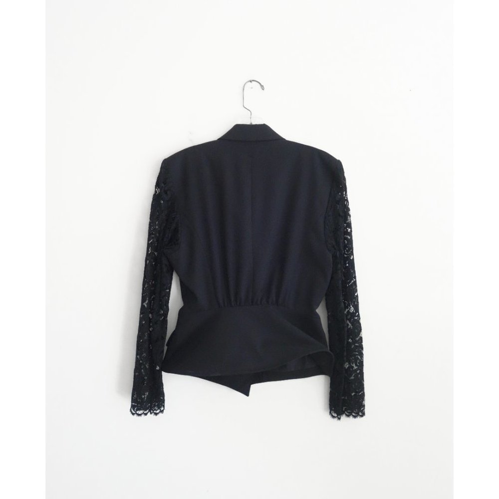 Vintage 80s Lolita Lempicka Black Wool Lace Skirt Suit FR 40 US 6 8 - Picture 3 of 10